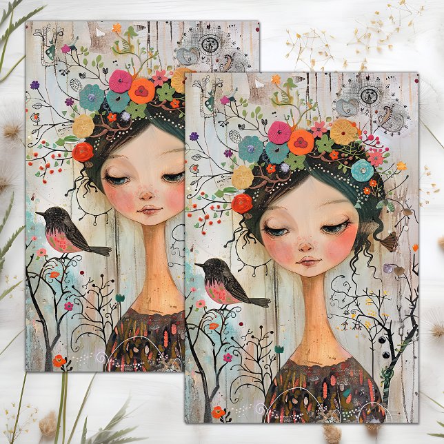 BOHO FLOWER MÄDCHEN DECOUPAGE SEIDENPAPIER (BOHO FLOWER GIRL DECOUPAGE TISSUE PAPER)