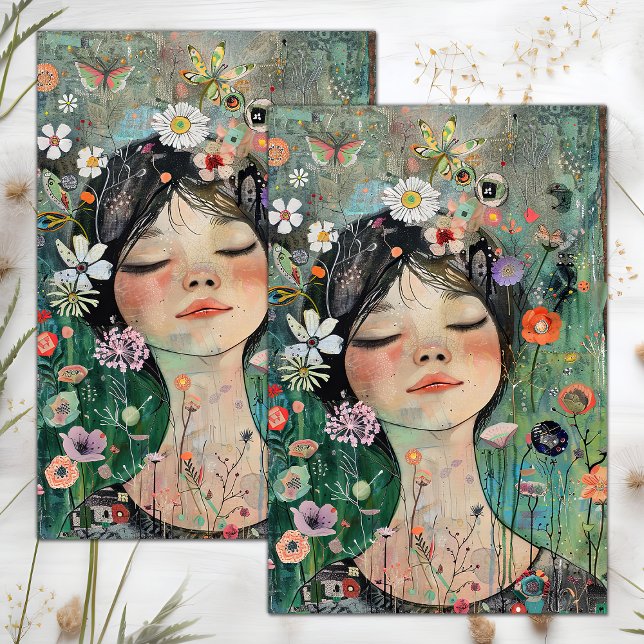 BOHO FLOWER MÄDCHEN DECOUPAGE SEIDENPAPIER (BOHO FLOWER GIRL DECOUPAGE TISSUE PAPER)