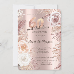 Boho Flowers Rose Gold 60. Geburtstagseinladung Einladung