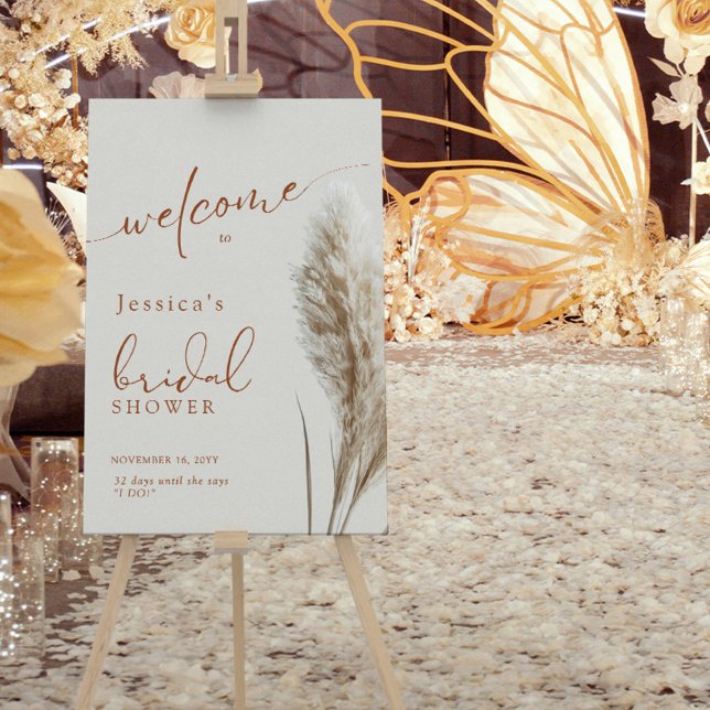 Boho Fluffy Pampas Grass Brautparty Willkommen Poster (Von Creator hochgeladen)