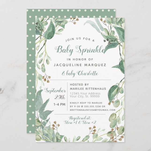 BOHO Foliage Eucalyptus Greenery Baby Sprinkle Einladung (Vorne/Hinten)