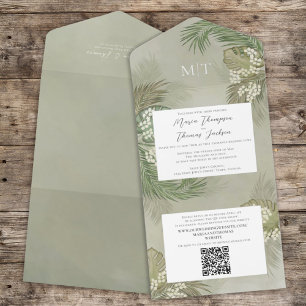 Boho Foliage Watercolor Tropenbudget QR Code All In One Einladung