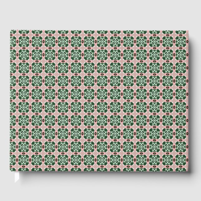 Boho Folk Art Eclectic Retro Weihnachtsmuster Gästebuch (Vorderseite)