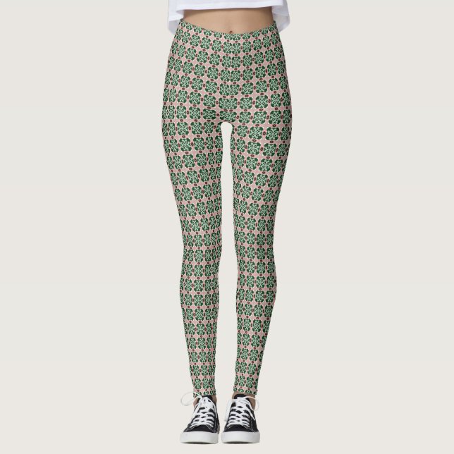 Boho Folk Art Eclectic Retro Weihnachtsmuster Leggings (Vorderseite)