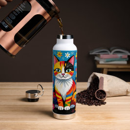 Boho-Folk-Art-Katze, Blumen & Schmetterling Trinkflasche