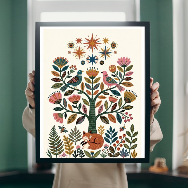 Boho-Folk-Art-Lebensbaum-Pfau-Himmels-Poster Poster (Von Creator hochgeladen)