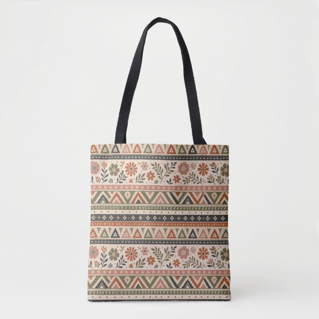 Boho-Folk-Blumen-Geometrisches Nahtloses Muster (Vorderseite)