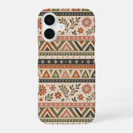 Boho-Folk-Blumen-Geometrisches Nahtloses Muster iPhone 16 Hülle