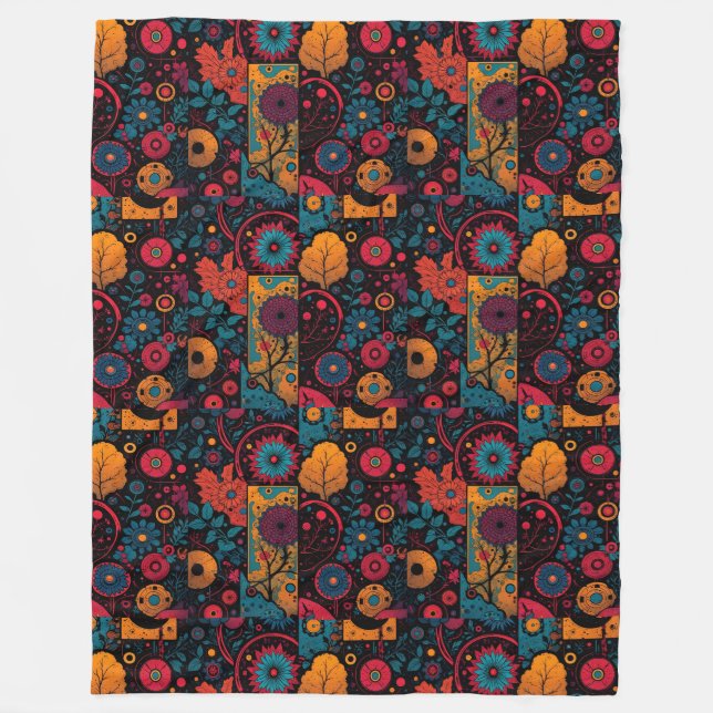 Boho-Folklore-Blumen- und Mandala-Musterdecke Fleecedecke (Vorderseite)