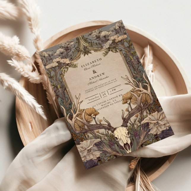 Boho Forest Antler Wedding Einladung (Von Creator hochgeladen)