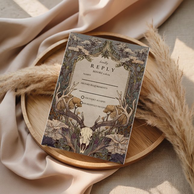 Boho Forest Antler Wedding RSVP Karte (Von Creator hochgeladen)