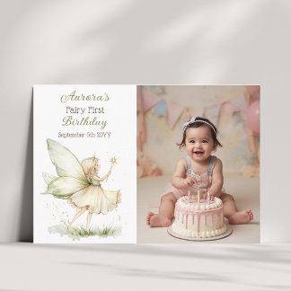 Boho forest Fairy First birthday photo Dankeskarte