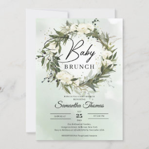 Boho Forest grüne Blätter weiße Rosen Brunch Einladung