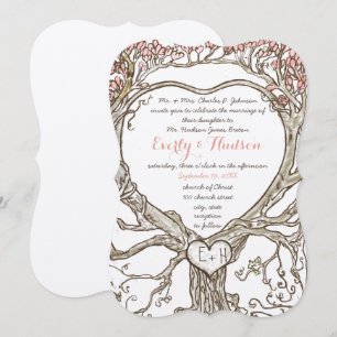 Boho Forest Heart Shaped Tree Initials in Trunk Einladung