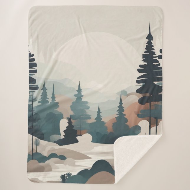 Boho Forest Landscape Artwork Sherpadecke (Vorderseite)