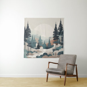 Boho Forest Landscape Artwork Wandteppich