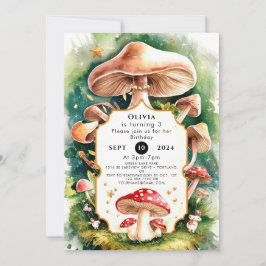 Boho Forest Mushroom Birthday Einladung