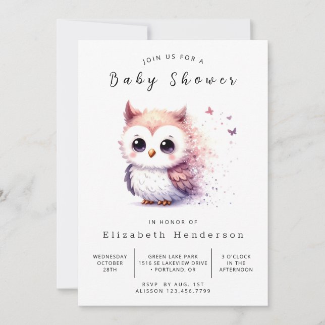Boho Forest Owl Babydusche Einladung (Vorderseite)