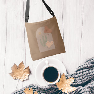 Boho-Formen Abstrakte Beige Terrakotta Sonnenkaktu Tragetaschen Mit Langen Trägern