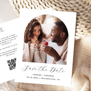 Boho Foto Arch Schwarz-weißer QR-Code Save the Dat Postkarte