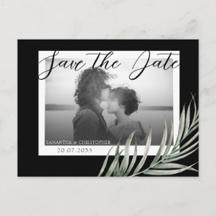 Boho-Foto-Blattwerk Schwarz & Weiß Save-the-Date Postkarte