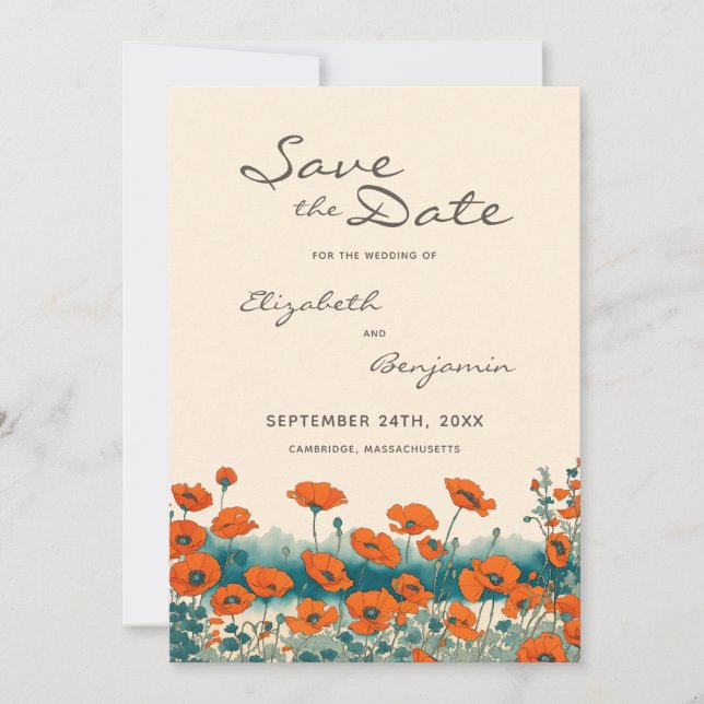 Boho Foto Floral Wildblume Rustikale QR Code Save The Date (Vorderseite)