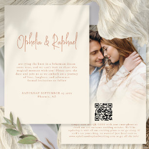 Boho Foto Script QR Wedding Terracotta Cream Save The Date