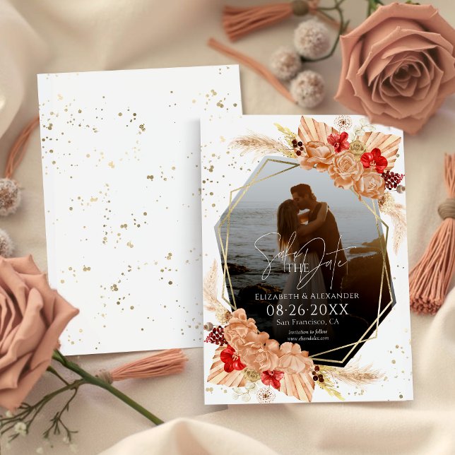 Boho Foto | Terracotta Wedding Save the Date Einladung (Von Creator hochgeladen)