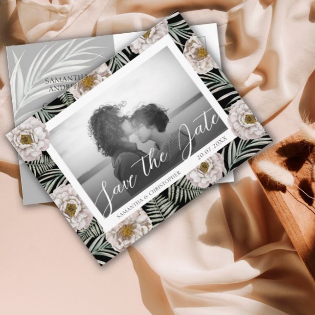 Boho Foto Tropical Floral Save the Date Hochzeit Postkarte (Von Creator hochgeladen)