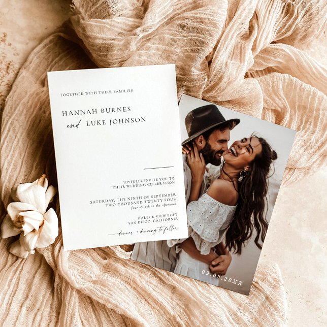 Boho Foto Wedding Invite, Moderne Minimalistisch Einladung (Von Creator hochgeladen)