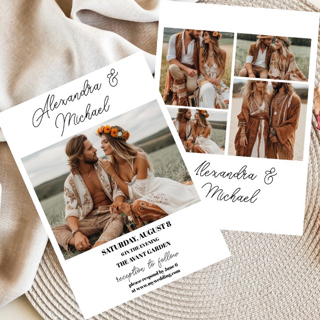 Boho Foto Wedding Modern Minimalistisch Einladung (Von Creator hochgeladen)