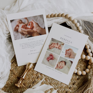 Boho-Fotocollage-Baby-Ankündigungskarte Dankeskarte