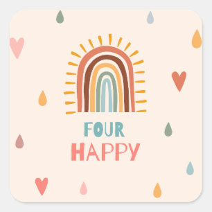 Boho Four Vurth Birthday Rainbow Quadratischer Aufkleber