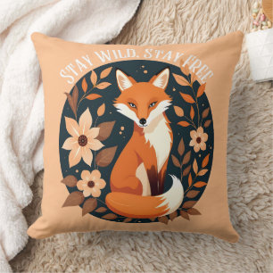 Boho Fox "Bleibe Wild, Bleibe frei" Holzdesign Kissen