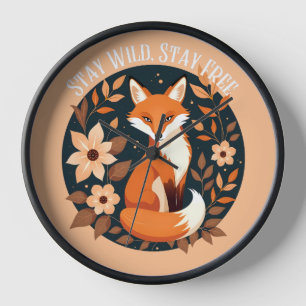 Boho Fox "Bleibe Wild, Bleibe frei" Holzdesign Uhr