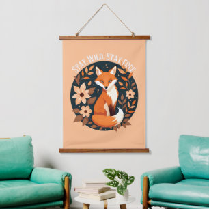 Boho Fox "Bleibe Wild, Bleibe frei" Holzdesign Wandteppich Mit Holzrahmen