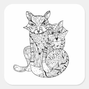 Boho Fox Doodle Quadratischer Aufkleber