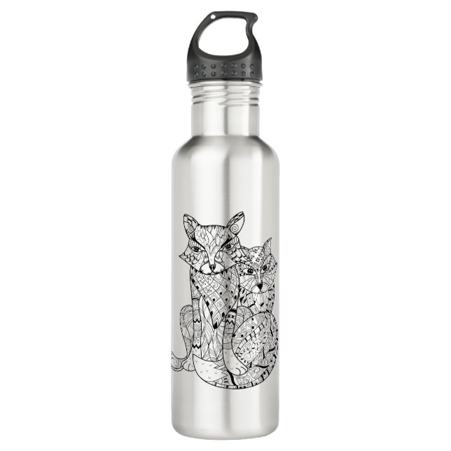 Boho Fox-Gekritzel Edelstahlflasche (Vorderseite)