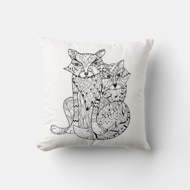 Boho Fox-Gekritzel Kissen (Vorderseite)