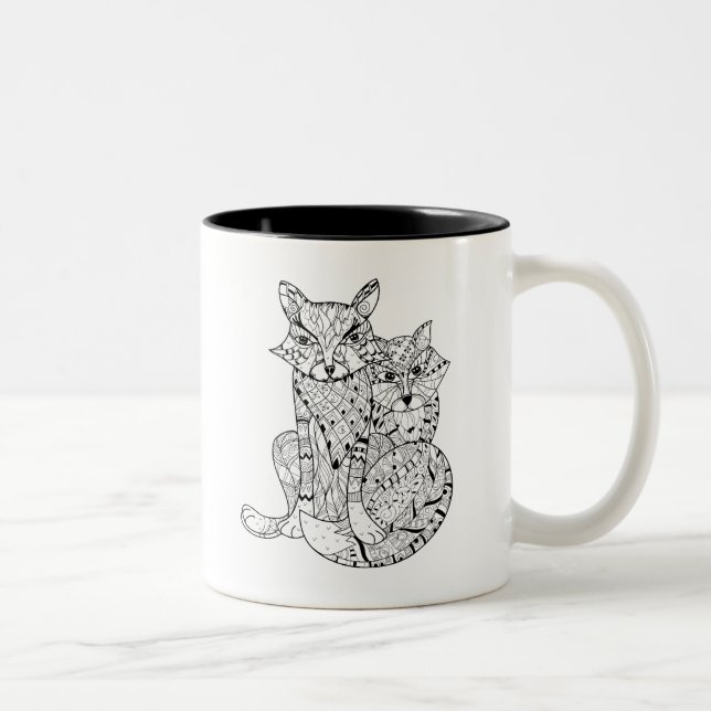 Boho Fox-Gekritzel Zweifarbige Tasse (Rechts)
