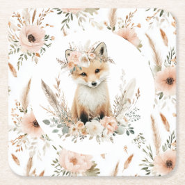 Boho Fox Girl Woodland Party Rechteckiger Pappuntersetzer