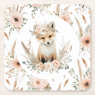 Boho Fox Girl Woodland Party Rechteckiger Pappuntersetzer