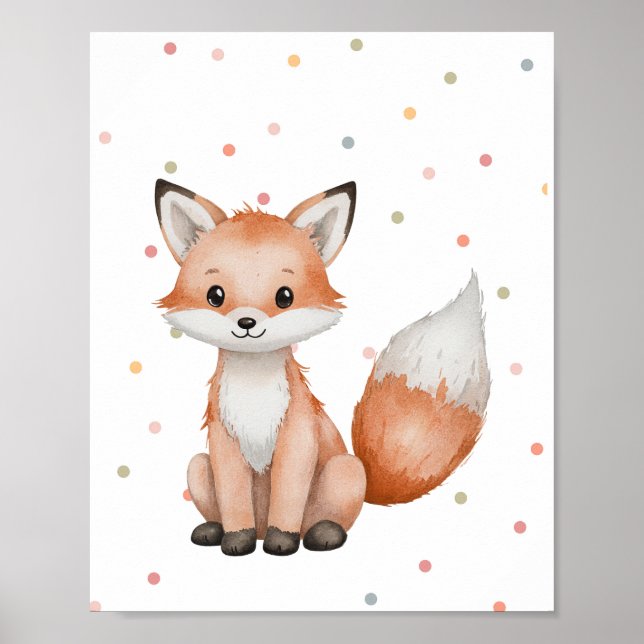 Boho Fox Kinderzimmer Watercolor Poster (Vorne)