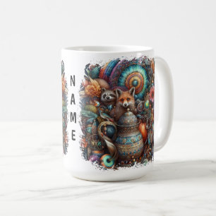 Boho Fox Raccoon Floral Design Kaffeetasse