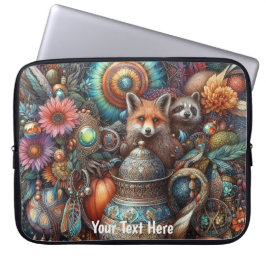 Boho Fox Raccoon Floral Design Laptopschutzhülle