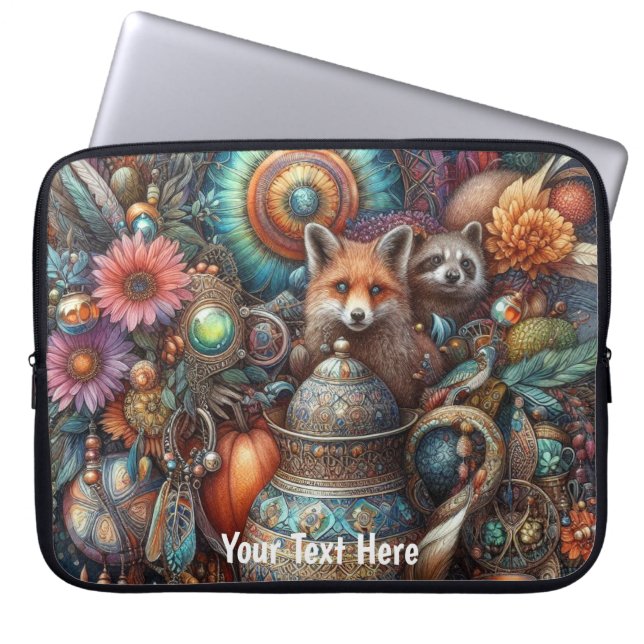 Boho Fox Raccoon Floral Design Laptopschutzhülle (Vorderseite)