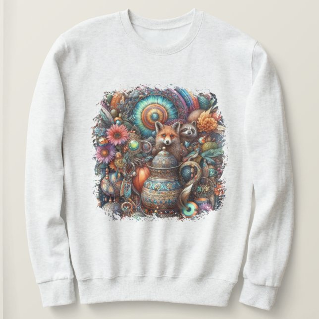 Boho Fox Raccoon Floral Design Sweatshirt (Design vorne)