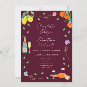 Boho französische Wein- und Käse-Hochzeits-Verlobu Einladung