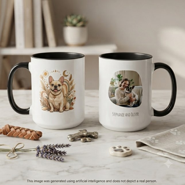 Boho-French-Bulldog-Mama-Kunst Tasse (A whimsical French Bulldog illustration on a mug, a heartfelt gift for a dog mom’s birthday.)