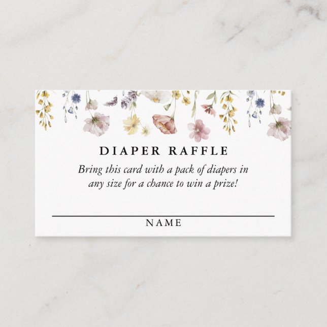 Boho Fresh Watercolor Wildblumen Diaper Raffle Begleitkarte (Vorderseite)